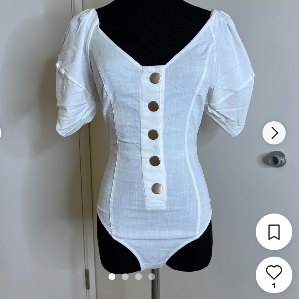 Free People White Button-Front Bodysuit